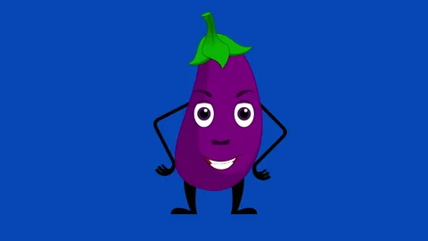 Cartoon brinjal talking loop on the blue screen. Vegetable animation. Stockbeeldmateriaal 173636792