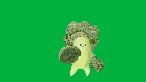 Cartoon broccoli character on a green screen ideal for food health Vídeos de archivo 308860570
