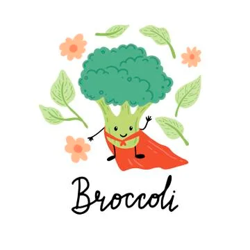Cartoon broccoli character. Vector illustration Stock Illustration