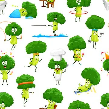 Cartoon broccoli vegetable characters pattern Stock Illustration