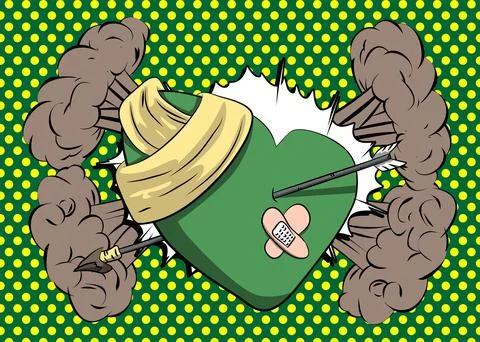 Cartoon Broken Heart, comic book Love. Retro vector comics pop art design. Stockillustratie