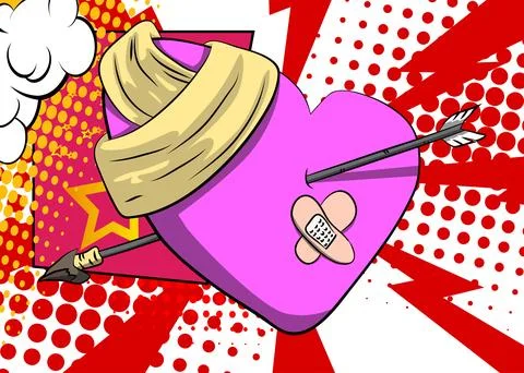 Cartoon Broken Heart, comic book Love. Retro vector comics pop art design. イラスト素材