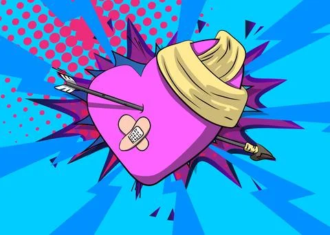 Cartoon Broken Heart, comic book Love. Retro vector comics pop art design. Stock Illustration