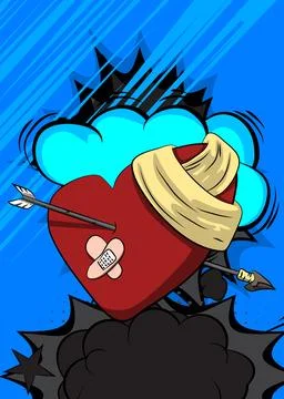 Cartoon Broken Heart, comic book Love. Retro vector comics pop art design. Stockillustratie