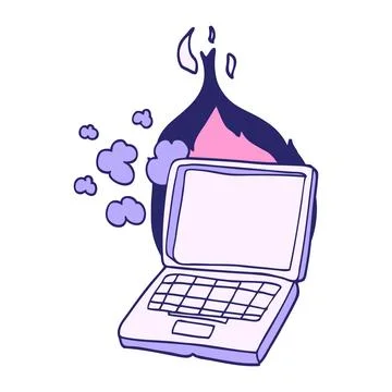Cartoon broken laptop computer in bright neon color Stock Illustration