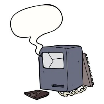 Cartoon broken old computer and speech bubble Illustrazione stock