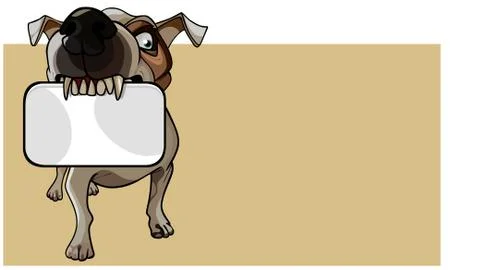 Cartoon brown dog keeps an empty card in his teeth Stock Illustration