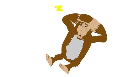 Cartoon brown monkey scratching head yawn tired sleepy expression primate Illustrazione stock