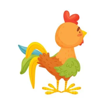 Cartoon brown rooster stands. Vector illustration on a white background. Stock Illustration