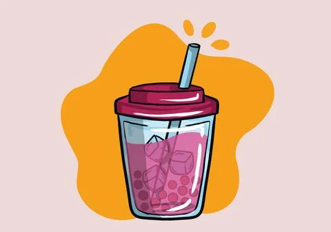 Cartoon bubble milk tea with tapioca pearls illustration. 스톡 일러스트