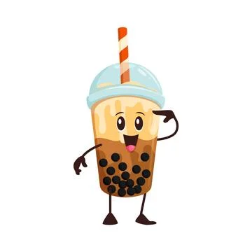 Cartoon bubble tea cup, cute fast food character Stock Illustration