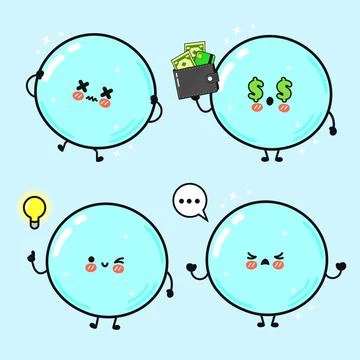 Cartoon bubbles expressing various emotions, with a light blue background. Stock Illustration