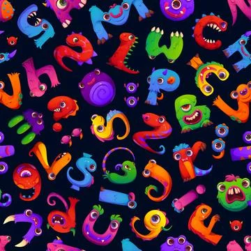 Cartoon bugaboo monster font seamless pattern Stock Illustration