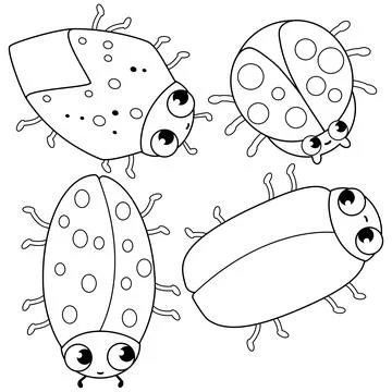Cartoon bugs collection. Vector black and white coloring page Stock Illustration