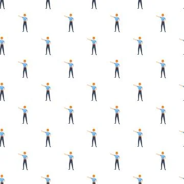 Cartoon builder man character pointing seamless pattern Stock Illustration