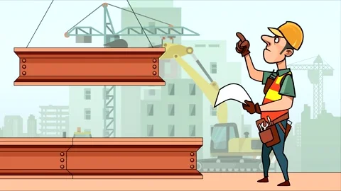 Cartoon builder working being at a construction site Stock-Footage 243819183