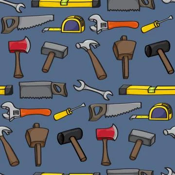 Cartoon Building Tools Seamless Background Stock Illustration