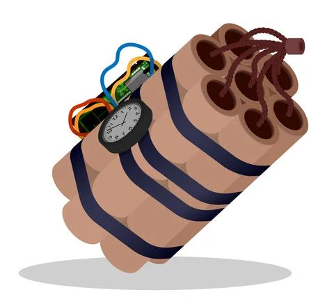 Cartoon bunch of cylinders with dynamite with clockwork. Explosives for minin Stock Illustration