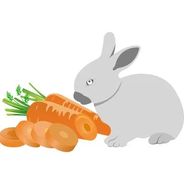 Cartoon bunny with a carrot. Rabbit eats carrots. Stock-Illustration