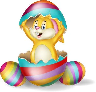 Cartoon bunny come out from Easter egg Stock Illustration