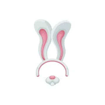 Cartoon bunny face items vector illustration in pink and white isolated on white Stock Illustration