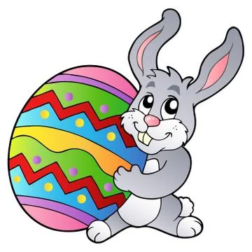 Cartoon bunny holding Easter egg Stock Illustration