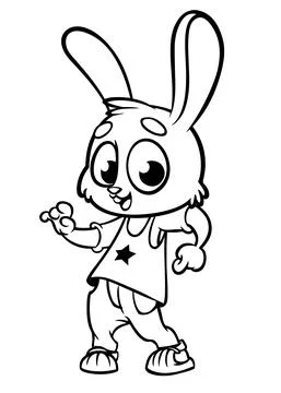 Cartoon bunny rabbit dancing. Vector illustration outlined. Design for colori Stock Illustration