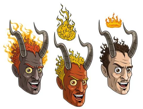 Cartoon burning devil man with horns and crown Stock Illustration