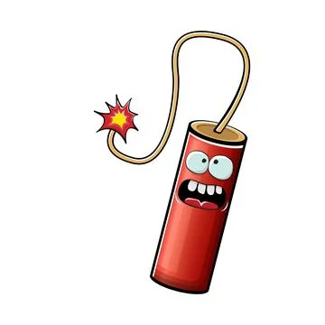 Cartoon burning dynamite characters isolated on white background. Funky red Stock Illustration