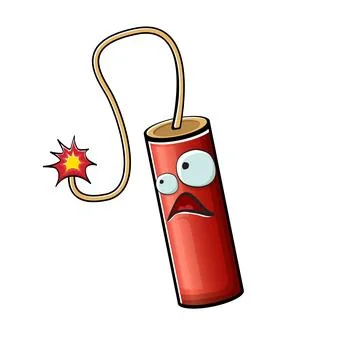 Cartoon burning dynamite characters isolated on white background. Funky red イラスト素材