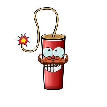 Cartoon burning dynamite characters isolated on white background. Funky red Stockillustratie