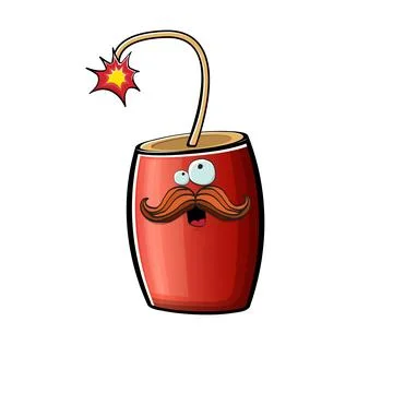 Cartoon burning dynamite characters isolated on white background. Funky red 스톡 일러스트