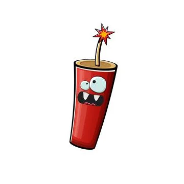 Cartoon burning dynamite characters isolated on white background. Funky red Stockillustratie