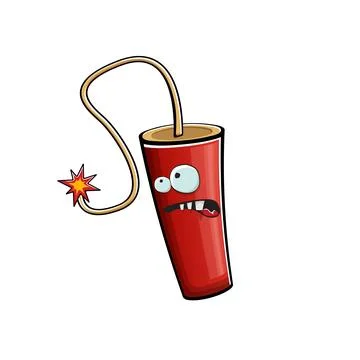 Cartoon burning dynamite characters isolated on white background. Funky red Stock Illustration