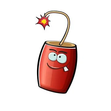 Cartoon burning dynamite characters isolated on white background. Funky red イラスト素材
