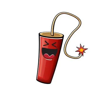 Cartoon burning dynamite characters isolated on white background. Funky red Stock Illustration
