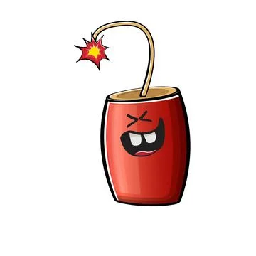Cartoon burning dynamite characters isolated on white background. Funky red Stock Illustration
