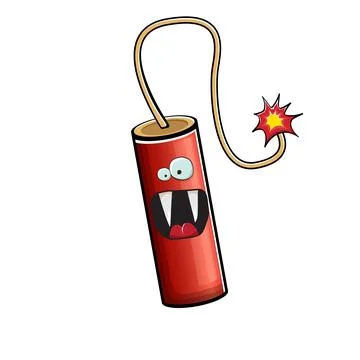 Cartoon burning dynamite characters isolated on white background. Funky red Stockillustratie
