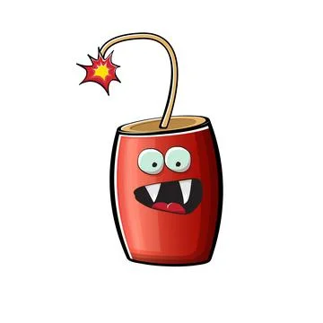 Cartoon burning dynamite characters isolated on white background. Funky red 库存插图