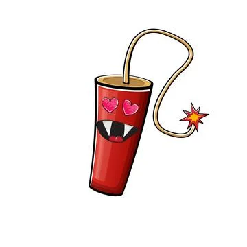 Cartoon burning dynamite characters isolated on white background. Funky red 스톡 일러스트