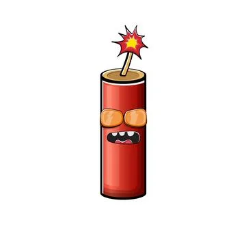 Cartoon burning dynamite characters isolated on white background. Funky red Stock Illustration