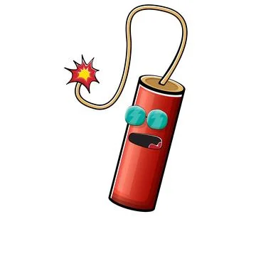 Cartoon burning dynamite characters isolated on white background. Funky red Stock Illustration