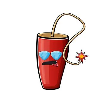 Cartoon burning dynamite characters isolated on white background. Funky red 스톡 일러스트