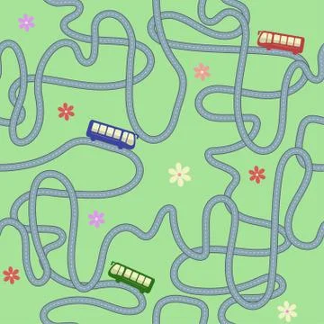 Cartoon bus on the road Stock Illustration