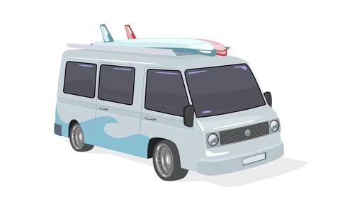 Cartoon bus with surfboard Stock Illustration