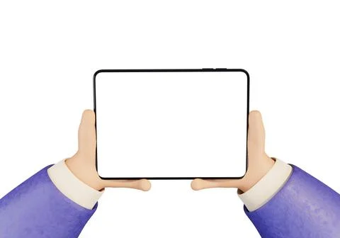 Cartoon business character using tablet high quality mock-up 3D style Illustrazione stock
