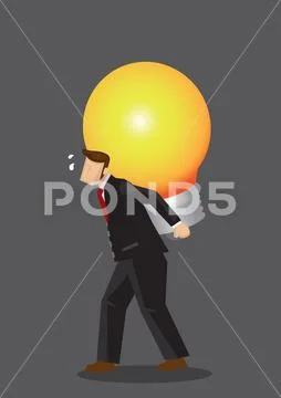 Cartoon Businessman Carries A Big Light Bulb Vector Illustration For Business