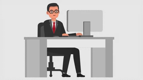 Cartoon businessman characters typing on computer on an alpha channel background Stock Footage 137039745