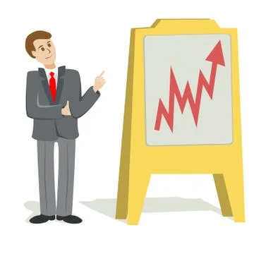 Cartoon businessman with pointer stick presentation chart vector illustration Stock Illustration