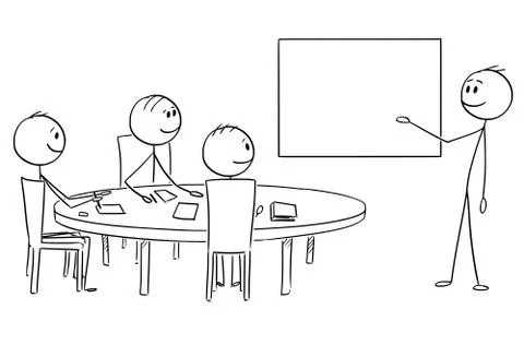 Cartoon of Businessman Presenting Empty Table on Business or Work Meeting Stock Illustration